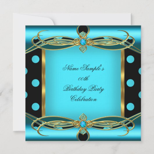 Blauwgroen blauwe pooidots Gold Black Birthday Par Kaart (Voorkant)