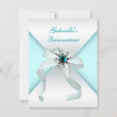 Blauwgroen blauwe quinceanera kaart (Voorkant)