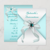 Blauwgroen blauwe quinceanera kaart (Voorkant / Achterkant)