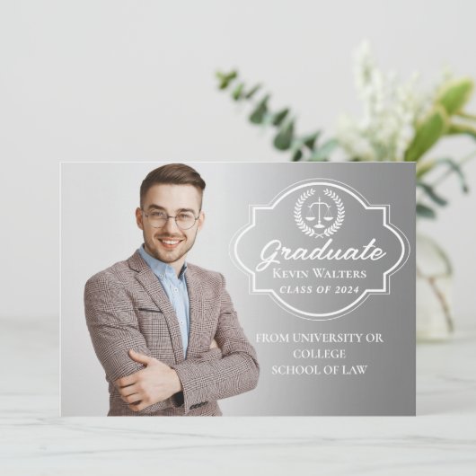 Blauwgroen Blauwe Rechtsschool GraduPartij Foto Kaart (Staand voorkant)