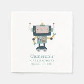 Blauwgroen blauwe robots Eenvoudige 1-jarige verja Servet (Voorkant)