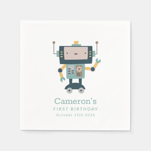 Blauwgroen blauwe robots Eenvoudige 1-jarige verja Servet (Voorkant)