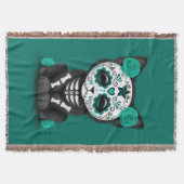 Blauwgroen Blauwe Rode Dag van de Dode Keukenkat Deken (Voorkant)