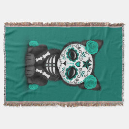 Blauwgroen Blauwe Rode Dag van de Dode Keukenkat Deken