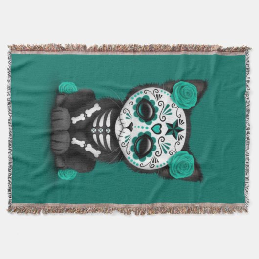 Blauwgroen Blauwe Rode Dag van de Dode Keukenkat Deken (Voorkant)