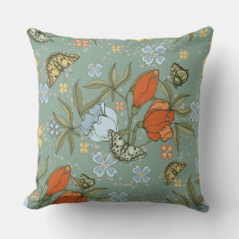 Blauwgroen Blauwe Rode Tulpen Gele Vlinders Kussen