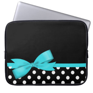 Blauwgroen blauwe rode zwarte en witte pooldots laptop sleeve