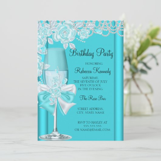 Blauwgroen blauwe Roos Champagne 2 Kaart (Staand voorkant)