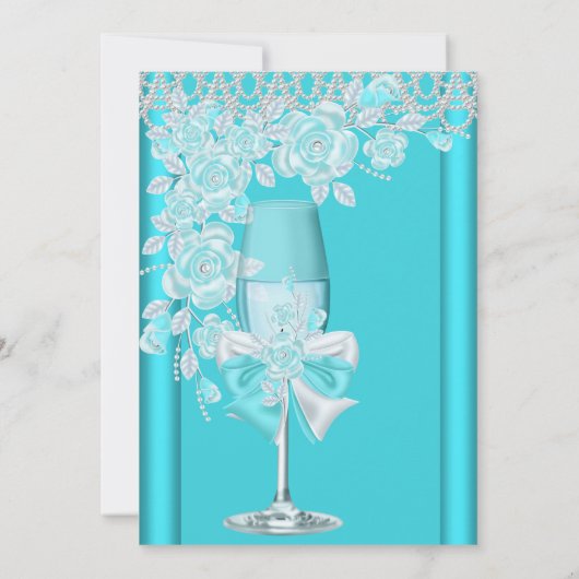 Blauwgroen blauwe Roos Champagne 2 Kaart (Achterkant)