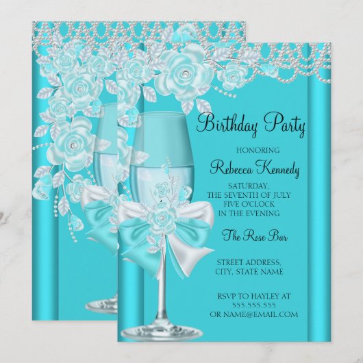  Blauwgroen blauwe Roos Champagne 2 Kaart (Voorkant / Achterkant)