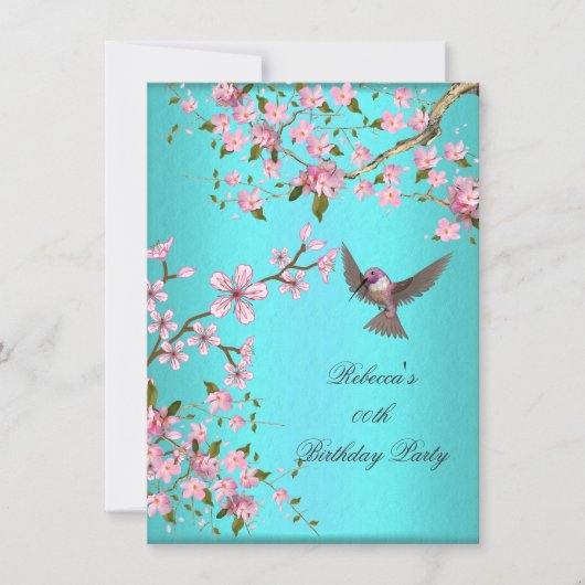 Blauwgroen blauwe roze Cherry Blossom Birthday Par Kaart (Voorkant)