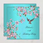 Blauwgroen blauwe roze Cherry Blossom Birthday Par Kaart (Voorkant / Achterkant)