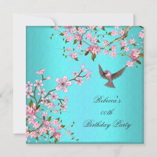 Blauwgroen blauwe roze Cherry Blossom Birthday Par Kaart (Voorkant)
