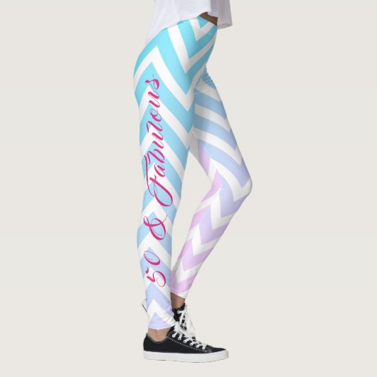 Blauwgroen blauwe roze Chevron Girly Chic 50th Bir Leggings (Rechts)