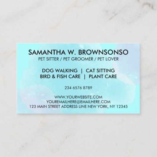 Blauwgroen blauwe roze reuzenkatten visitekaartje (Achterkant)