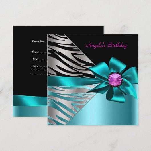 Blauwgroen blauwe roze zilverkleurige Zebra van af Kaart (Voorkant / Achterkant)