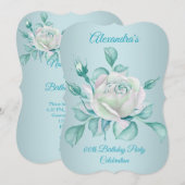 Blauwgroen Blauwe Rozen Birthday Party Uitnodiging (Voorkant / Achterkant)
