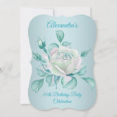 Blauwgroen Blauwe Rozen Birthday Party Uitnodiging (Voorkant)