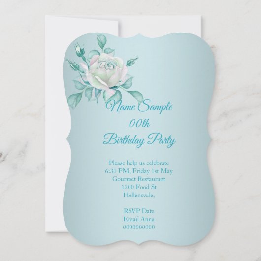 Blauwgroen Blauwe Rozen Birthday Party Uitnodiging (Achterkant)