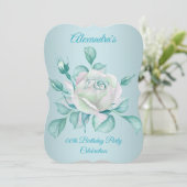 Blauwgroen Blauwe Rozen Birthday Party Uitnodiging (Staand voorkant)