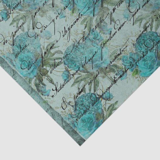 Blauwgroen Blauwe Rozen en Manuscript Tissuepapier (Detail)