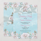 Blauwgroen Blauwe Rozen Roze Birthday Party Kaart (Voorkant / Achterkant)