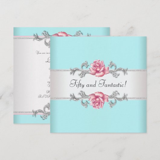 Blauwgroen Blauwe Rozen Vrouwen 50ste Verjaardagsf Kaart (Voorkant / Achterkant)