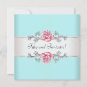 Blauwgroen Blauwe Rozen Vrouwen 50ste Verjaardagsf Kaart (Voorkant)