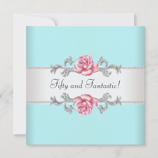 Blauwgroen Blauwe Rozen Vrouwen 50ste Verjaardagsf Kaart (Voorkant)