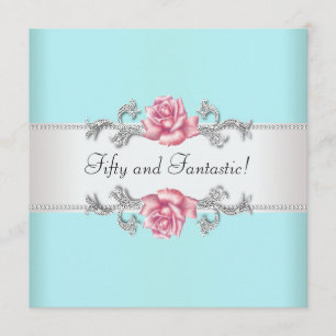 Blauwgroen Blauwe Rozen Vrouwen 50ste Verjaardagsf Kaart