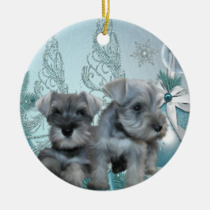 Blauwgroen Blauwe Schnauzer Puppies kerstversierin Keramisch Ornament