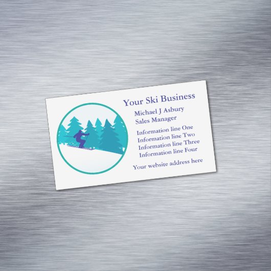 Blauwgroen blauwe sneeuwskki Logo Visitekaartje Magneet (Voorbeeld)