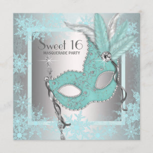 Blauwgroen Blauwe Sneeuwvlok Sweet 16 Masquerade P Kaart