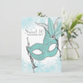 Blauwgroen Blauwe Sneeuwvlok Sweet 16 Masquerade P Kaart (Staand voorkant)