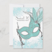 Blauwgroen Blauwe Sneeuwvlok Sweet 16 Masquerade P Kaart (Voorkant)