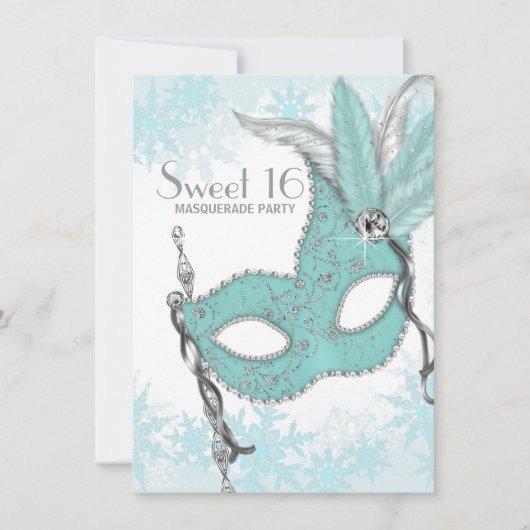 Blauwgroen Blauwe Sneeuwvlok Sweet 16 Masquerade P Kaart (Voorkant)