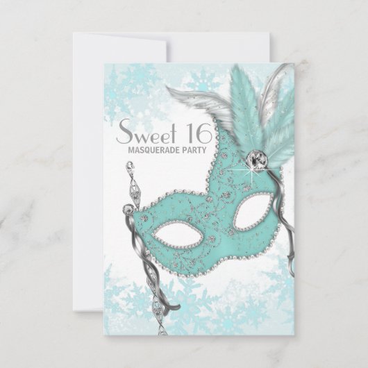 Blauwgroen Blauwe Sneeuwvlok Sweet 16 Masquerade P Kaart (Voorkant)