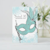 Blauwgroen Blauwe Sneeuwvlok Sweet 16 Masquerade P Kaart (Staand voorkant)