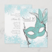 Blauwgroen Blauwe Sneeuwvlok Sweet 16 Masquerade P Kaart (Voorkant / Achterkant)