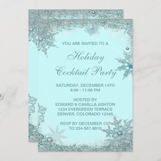 Blauwgroen Blauwe Snowflake-kerstfeest Kaart (Voorkant / Achterkant)