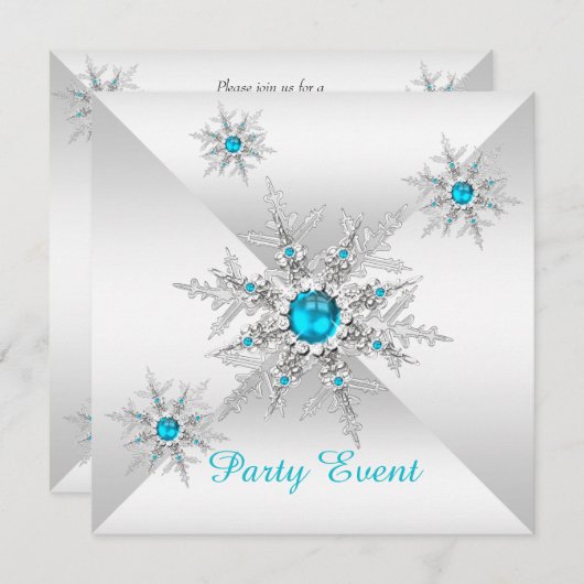 Blauwgroen Blauwe Snowflakes Winter Wonderland Par Kaart (Voorkant / Achterkant)