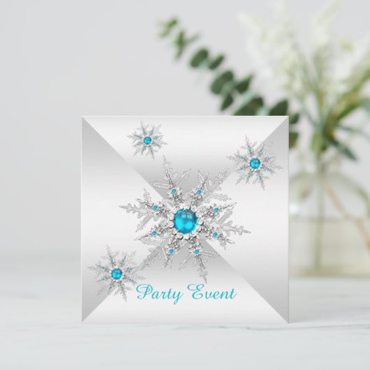 Blauwgroen Blauwe Snowflakes Winter Wonderland Par Kaart (Staand voorkant)