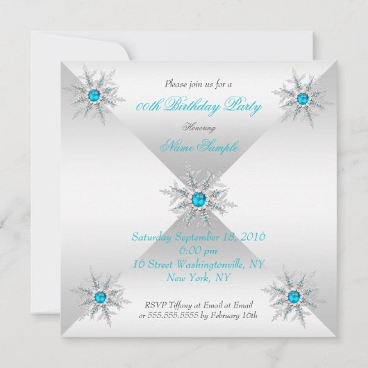 Blauwgroen Blauwe Snowflakes Winter Wonderland Par Kaart (Achterkant)