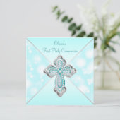Blauwgroen Blauwe Sparkle Eerste Heilige Communie Kaart (Staand voorkant)