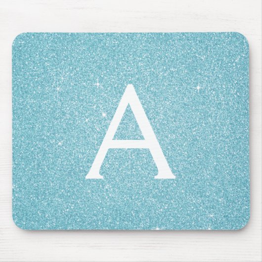 Blauwgroen blauwe sparkle Glitter monogram naam Mo Muismat (Voorkant)