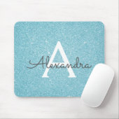 Blauwgroen blauwe sparkle Glitter monogram naam Mo Muismat (Met muis)