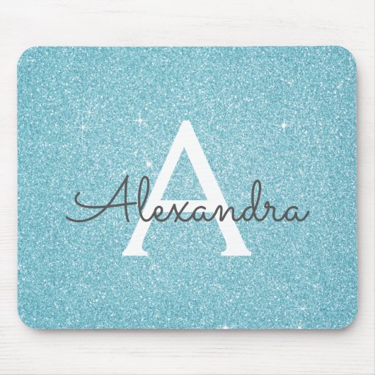 Blauwgroen blauwe sparkle Glitter monogram naam Mo Muismat (Voorkant)
