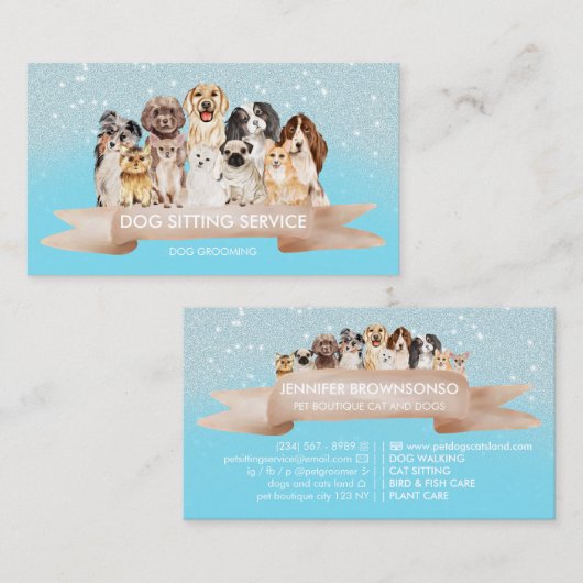 Blauwgroen blauwe sparkle Petsitter Dog Groomer Visitekaartje (Voorkant / Achterkant)