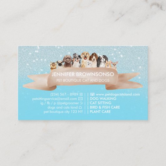 Blauwgroen blauwe sparkle Petsitter Dog Groomer Visitekaartje (Achterkant)