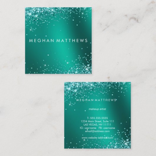 Blauwgroen Blauwe  Sparkles Beauty Makeup Artist Vierkante Visitekaartje (Voorkant / Achterkant)